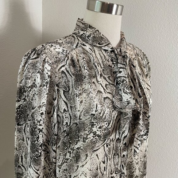 Joie Womens Large Snake Print Metallic Blouse Neck Tie Long Sleeve Shirt Top - Picture 2 of 11